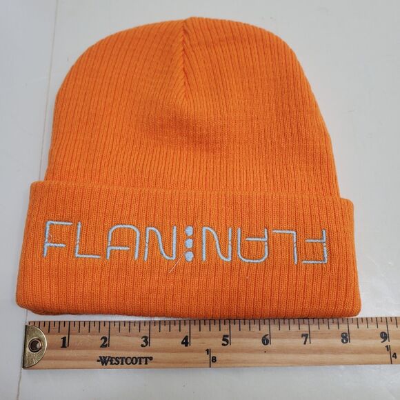 Flan Labs Orange Beanie Hat Embroidered One Size Fits ALL 100% Cotton Knit NWT - Picture 4 of 7